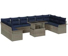 Sodo Sofų Rinkinys su pagalve 11 pcs Pilka Poli ratanas