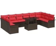 Sodo Sofų Rinkinys su pagalve 11 pcs Ruda Poli ratanas
