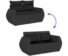 Sodo Sofų Rinkinys su pagalve 12 pcs Juoda Poli ratanas