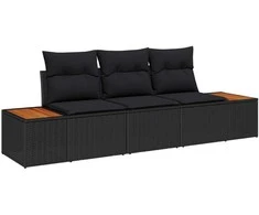 Sodo Sofų Rinkinys su saugykla 3 pcs Juoda Poli ratanas