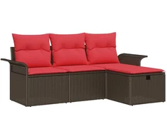 Sodo Sofų Rinkinys su pagalve 4 pcs Ruda ir raudona poliratanas