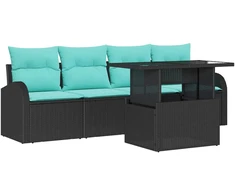 Sodo Sofų Rinkinys su pagalve 5 pcs Juoda Poli ratanas