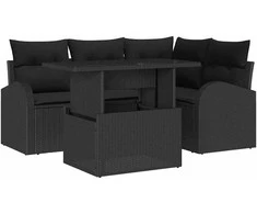 Sodo Sofų Rinkinys su pagalve 5 pcs Juoda Poli ratanas