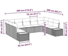 Sodo Sofų Rinkinys su pagalve 5 pcs Juoda Poliratanas