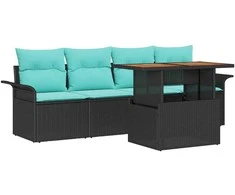 Sodo Sofų Rinkinys su pagalve 5 pcs Juoda ir mėlyna
