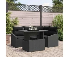 Sodo Sofų Rinkinys su pagalve su saugykla 5 pcs Juoda