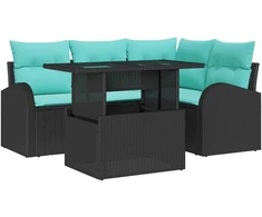 Sodo Sofų Rinkinys su pagalve 5 pcs Juoda Poli ratanas