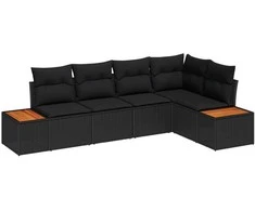 Sodo Sofų Rinkinys su pagalve 5 pcs Juoda Poli ratanas