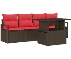 Sodo Sofų Rinkinys su pagalve 5 pcs Ruda ir raudona poliratanas
