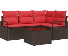 Sodo Sofų Rinkinys su pagalve 5 pcs Ruda ir raudona poliratanas