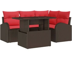 Sodo Sofų Rinkinys su pagalve 5 pcs Ruda Poli ratanas