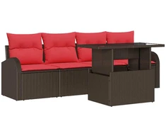 Sodo Sofų Rinkinys su pagalve 5 pcs Ruda Poli ratanas