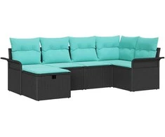 Sodo Sofų Rinkinys su pagalve 6 pcs Juoda ir turkio poliratanas