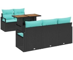 Sodo Sofų Rinkinys su pagalve 6 pcs Juoda ir mėlyna