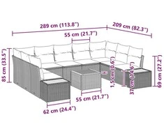 Sodo Sofų Rinkinys su pagalve 5 pcs Juoda Poliratanas