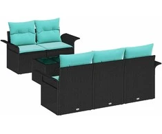 Sodo Sofų Rinkinys su pagalve 6 pcs Juoda ir turkio poliratanas