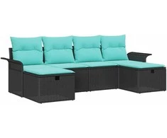 Sodo Sofų Rinkinys su pagalve 6 pcs Juoda ir turkio poliratanas