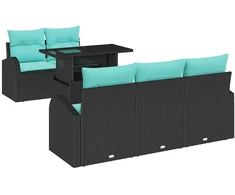 Sodo Sofų Rinkinys su pagalve 6 pcs Juoda Poli ratanas