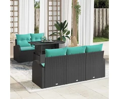 Sodo Sofų Rinkinys su pagalve 6 pcs Juoda Poli ratanas