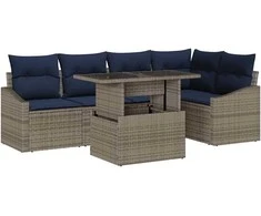 Sodo Sofų Rinkinys su pagalve 6 pcs Pilka ir tamsiai mėlyna
