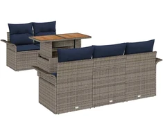 Sodo Sofų Rinkinys su pagalve 6 pcs pilka ir tamsiai mėlyna