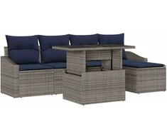 Sodo Sofų Rinkinys su pagalve 6 pcs Pilka ir tamsiai mėlyna