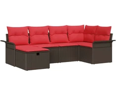 Sodo Sofų Rinkinys su pagalve 6 pcs Ruda ir raudona poliratanas