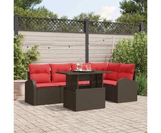 Sodo Sofų Rinkinys su pagalve 6 pcs Ruda Poli ratanas
