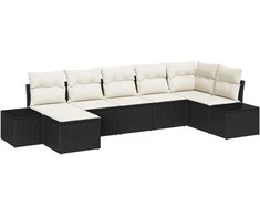 Lauko baldų komplektas Sodo Sofų Rinkinys su pagalve 7 pcs Juoda poliratanas