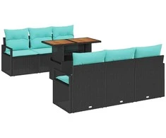 Sodo Sofų Rinkinys su pagalve 7 pcs Juoda ir mėlyna