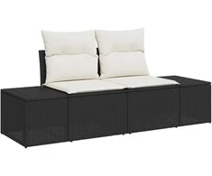 Lauko baldų komplektas Sodo Sofų Rinkinys su pagalve 7 pcs Juoda poliratanas