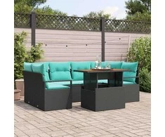Sodo Sofų Rinkinys su pagalve 7 pcs Juoda ir mėlyna