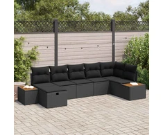 Sodo Sofų Rinkinys su pagalve 7 pcs Juoda Poli ratanas