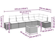 Sodo Sofų Rinkinys su pagalve 6 pcs Juoda Poliratanas