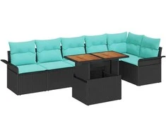Sodo Sofų Rinkinys su pagalve 7 pcs Juoda ir mėlyna poliratanas