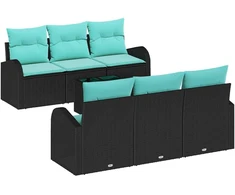 Sodo Sofų Rinkinys su pagalve 7 pcs Juoda ir turkio poliratanas