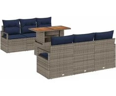 Sodo Sofų Rinkinys su pagalve 7 pcs pilka ir tamsiai mėlyna