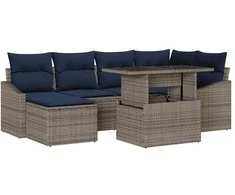 Sodo Sofų Rinkinys su pagalve 7 pcs Pilka ir tamsiai mėlyna