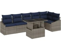 Sodo Sofų Rinkinys su pagalve 7 pcs Pilka ir tamsiai mėlyna