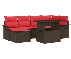 Sodo Sofų Rinkinys su pagalve 7 pcs Ruda Poli ratanas