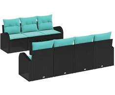 Sodo Sofų Rinkinys su pagalve 8 pcs Juoda ir turkio poliratanas
