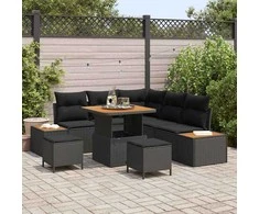 Sodo Sofų Rinkinys su pagalve 8 pcs Juoda Poli ratanas