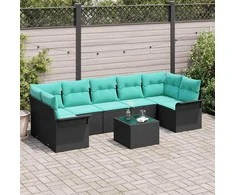 Sodo Sofų Rinkinys su pagalve 8 pcs Juoda ir turkio poliratanas