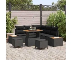 Sodo Sofų Rinkinys su pagalve 8 pcs Juoda Poli ratanas