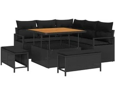 Sodo Sofų Rinkinys su pagalve su saugykla 8 pcs Juoda