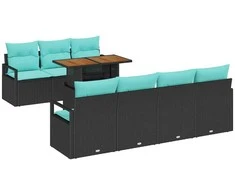 Sodo Sofų Rinkinys su pagalve 8 pcs Juoda ir žalsvai mėlyna