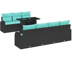 Sodo Sofų Rinkinys su pagalve 8 pcs Juoda Poli ratanas