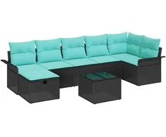 Sodo Sofų Rinkinys su pagalve 8 pcs Juoda ir turkio poliratanas
