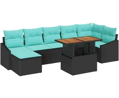 Sodo Sofų Rinkinys su pagalve 8 pcs Juoda ir žalsvai mėlyna