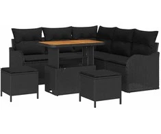 Sodo Sofų Rinkinys su pagalve su saugykla 8 pcs Juoda
